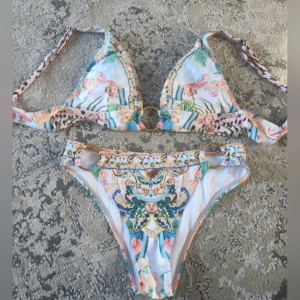 Desigual Baroque Floral Pink and Gold Bikini Set
